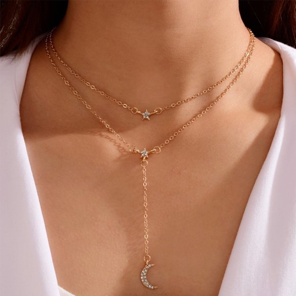 Jewelry - 3/$20 New Gold Layered Moon & Stars Necklace